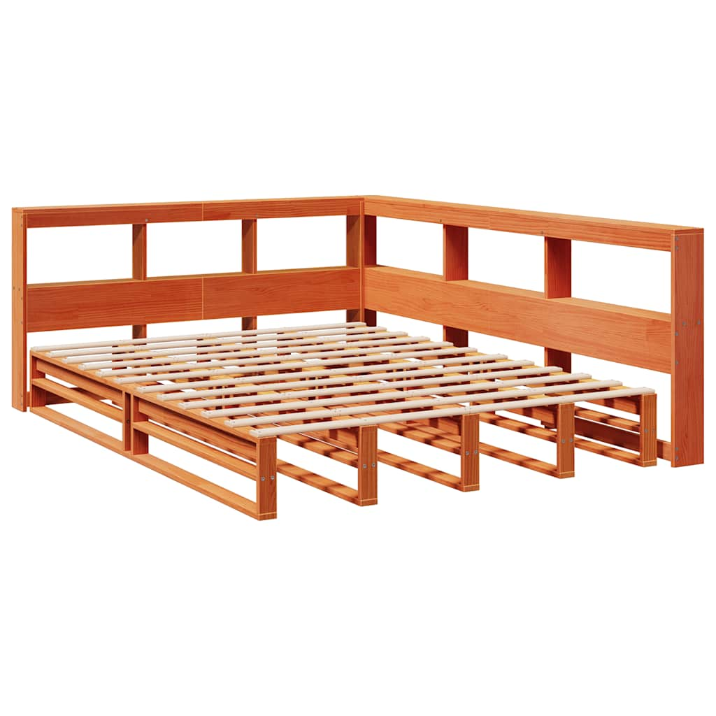 vidaXL Cama con estantería sin colchón madera maciza marrón 160x200 cm