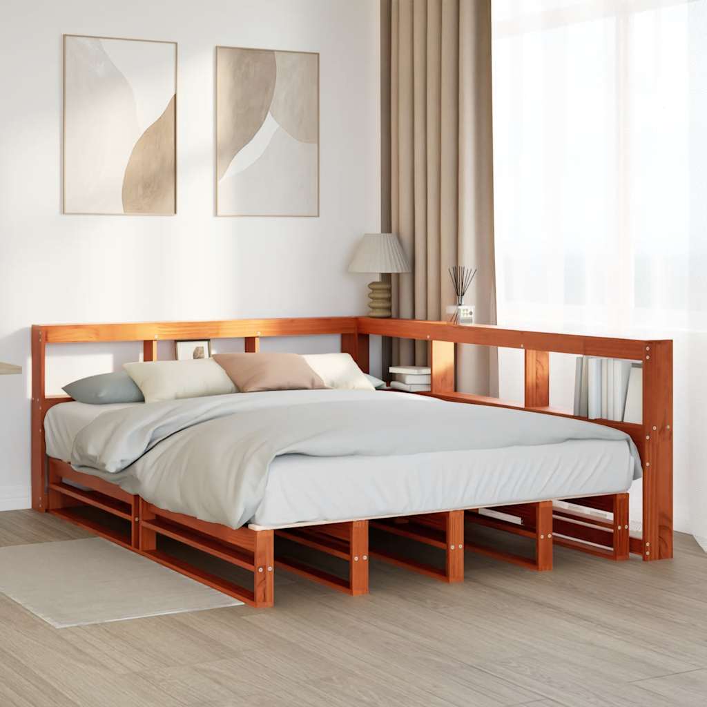 vidaXL Cama con estantería sin colchón madera maciza marrón 160x200 cm