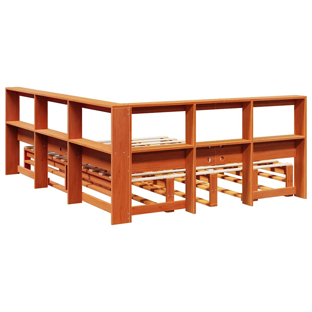 vidaXL Cama con estantería sin colchón madera maciza marrón 160x200 cm