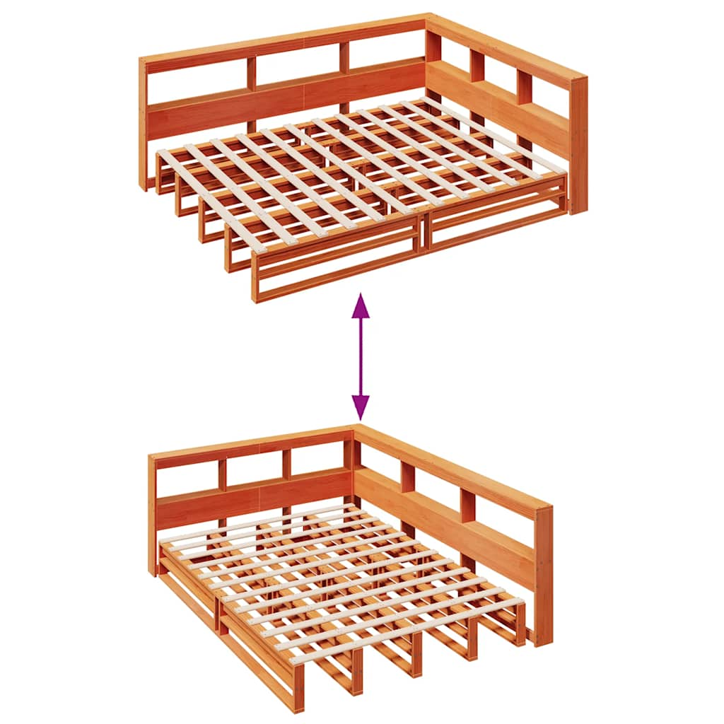 vidaXL Cama con estantería sin colchón madera maciza marrón 160x200 cm