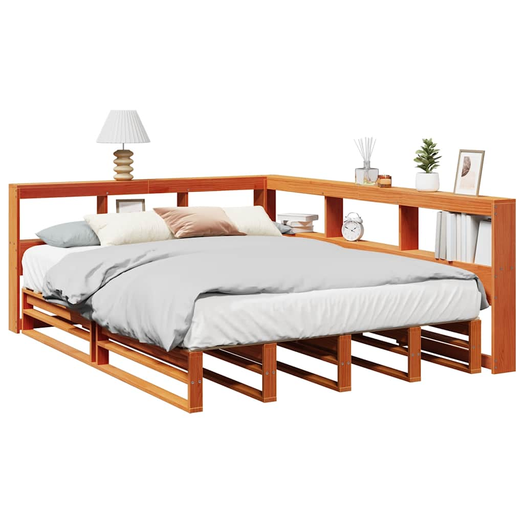 vidaXL Cama con estantería sin colchón madera maciza marrón 160x200 cm