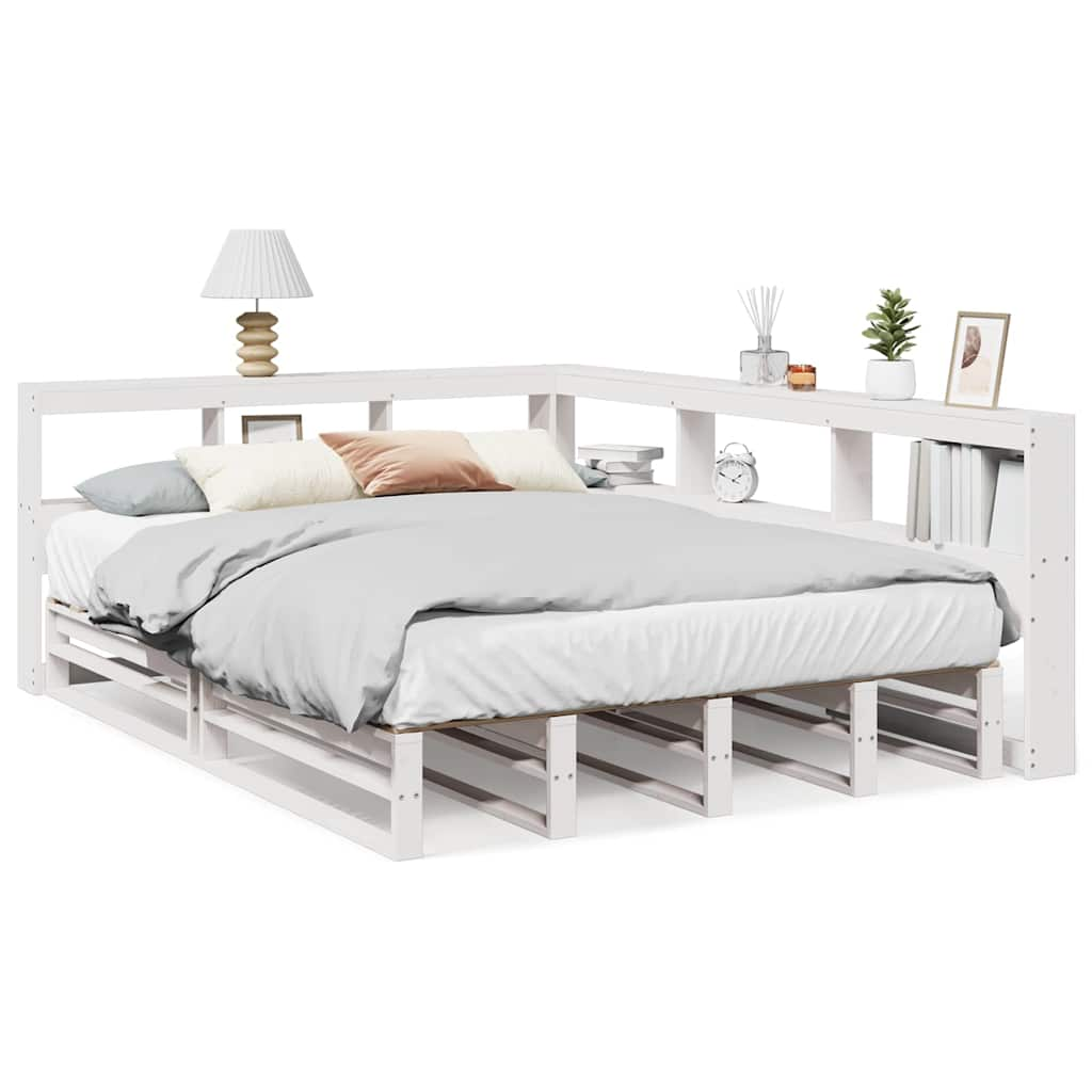 vidaXL Cama con estantería sin colchón madera maciza blanca 150x200 cm