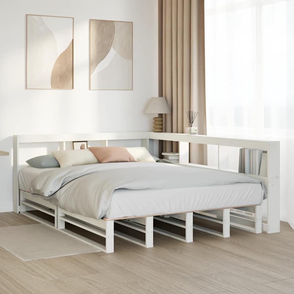 vidaXL Cama con estantería sin colchón madera maciza blanca 150x200 cm