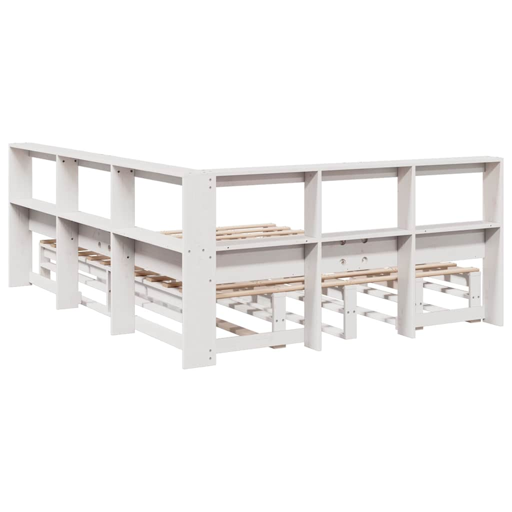 vidaXL Cama con estantería sin colchón madera maciza blanca 150x200 cm