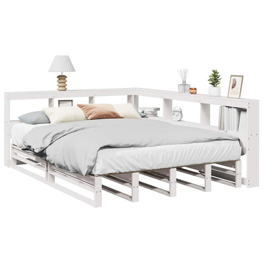 vidaXL Cama con estantería sin colchón madera maciza blanca 150x200 cm