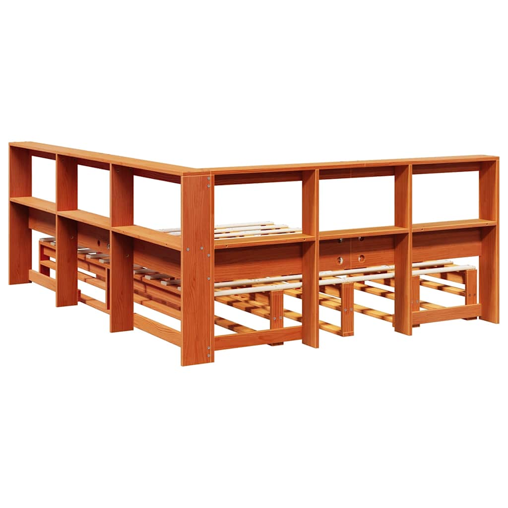 vidaXL Cama con estantería sin colchón madera maciza marrón 140x200 cm