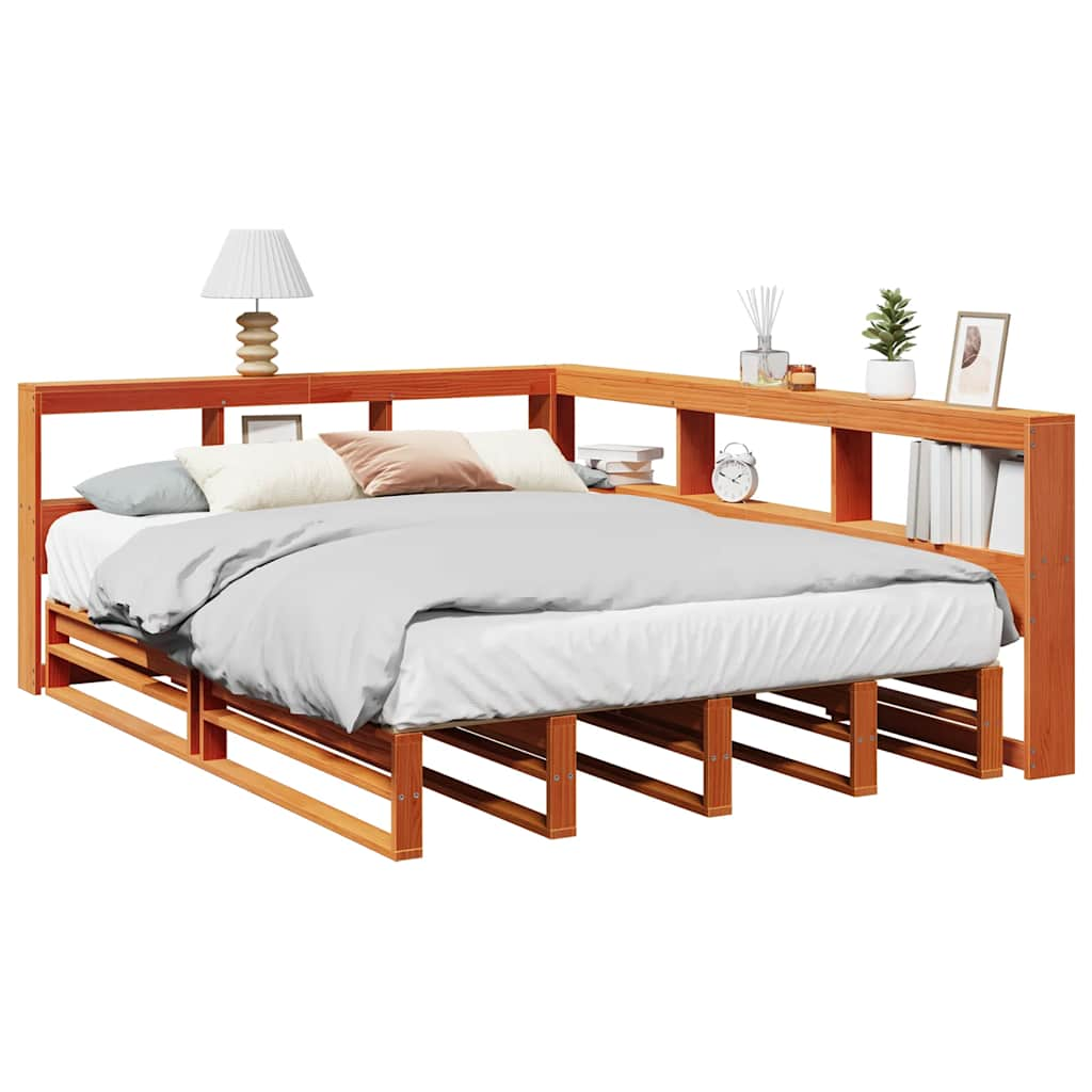 vidaXL Cama con estantería sin colchón madera maciza marrón 140x200 cm