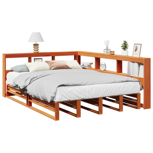 vidaXL Cama con estantería sin colchón madera maciza marrón 140x200 cm