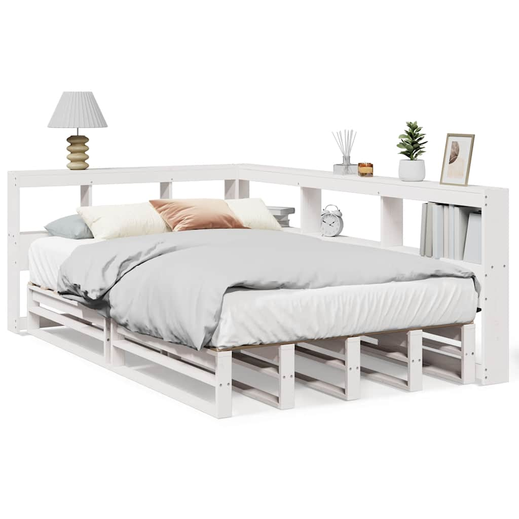 vidaXL Cama con estantería sin colchón madera maciza blanca 120x200 cm