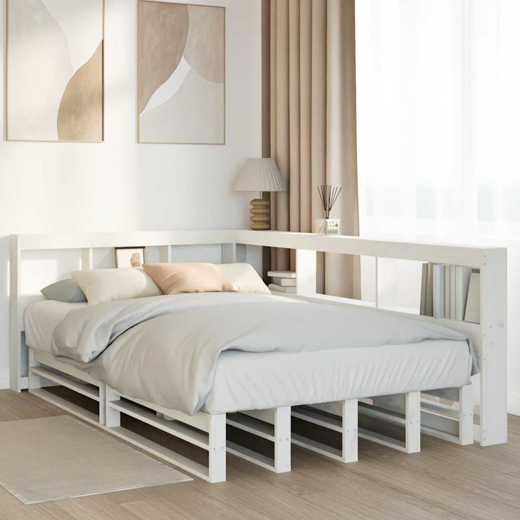 vidaXL Cama con estantería sin colchón madera maciza blanca 120x200 cm