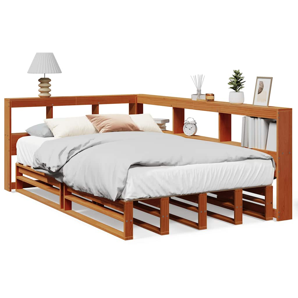 vidaXL Cama con estantería sin colchón madera maciza marrón 120x200cm