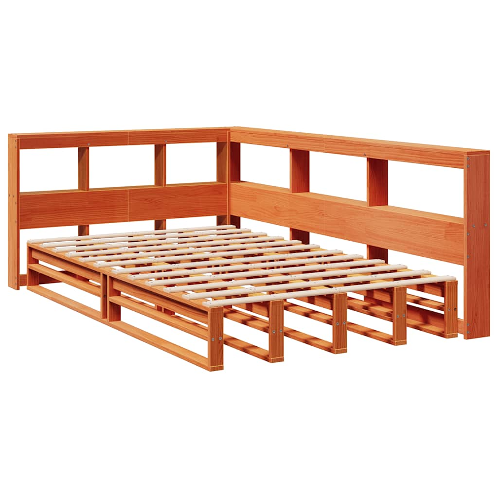 vidaXL Cama con estantería sin colchón madera maciza marrón 120x200cm