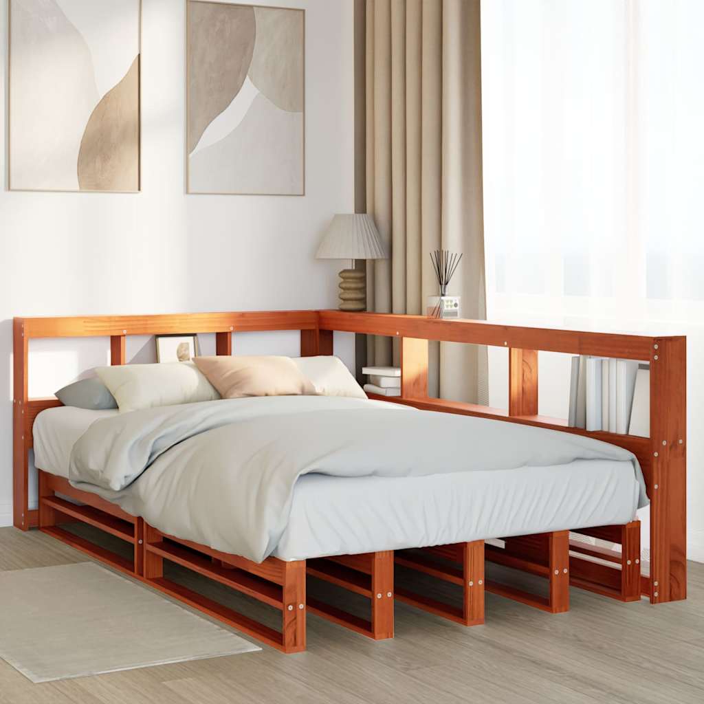 vidaXL Cama con estantería sin colchón madera maciza marrón 120x200cm