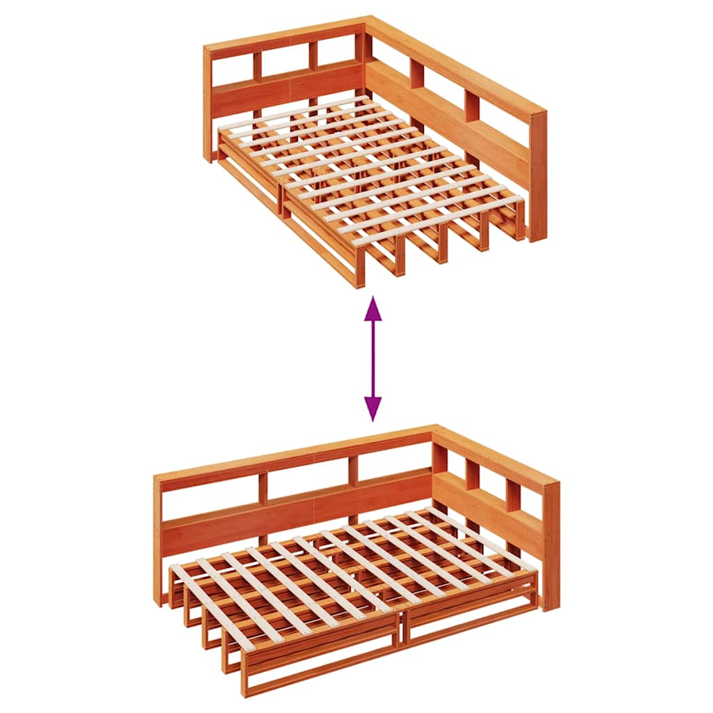 vidaXL Cama con estantería sin colchón madera maciza marrón 120x200cm