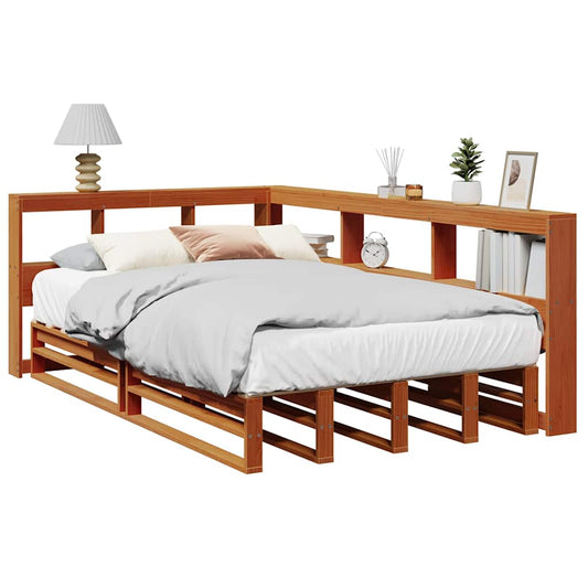 vidaXL Cama con estantería sin colchón madera maciza marrón 120x200cm