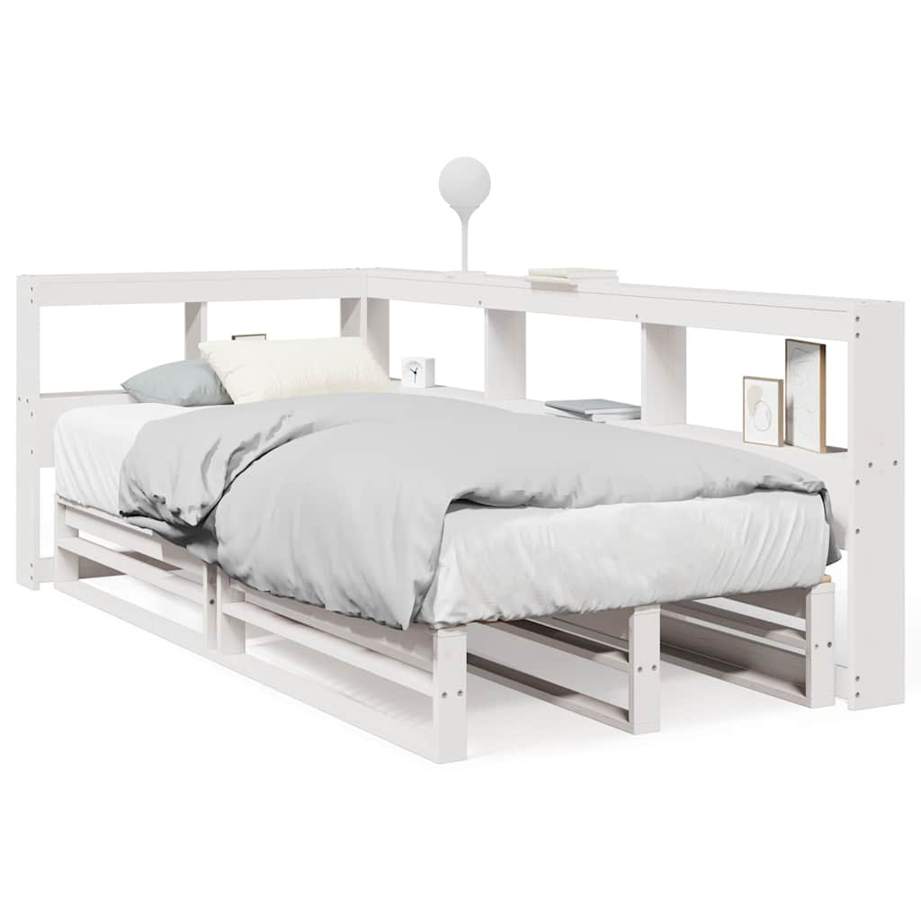 vidaXL Cama con estantería sin colchón madera maciza blanca 100x200 cm