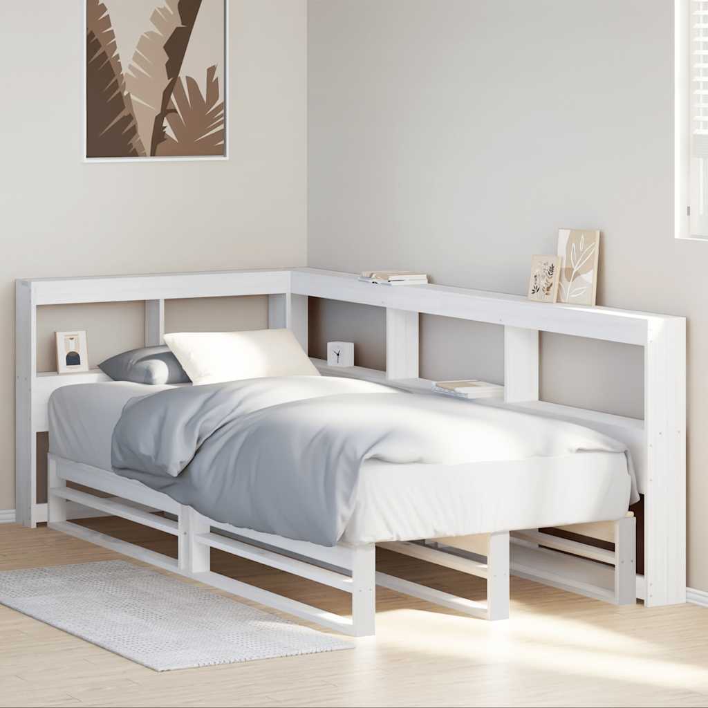 vidaXL Cama con estantería sin colchón madera maciza blanca 100x200 cm