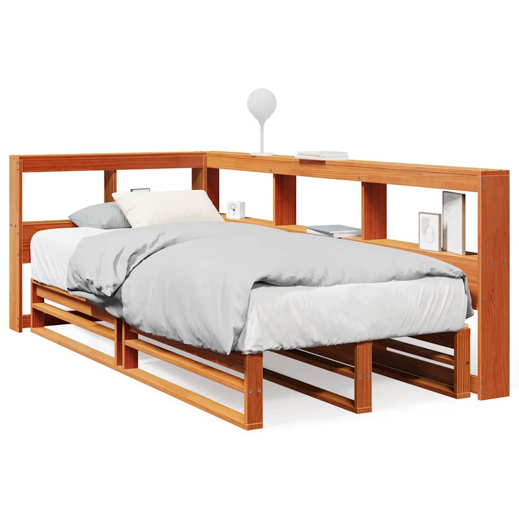 vidaXL Cama con estantería sin colchón madera maciza marrón 100x200 cm