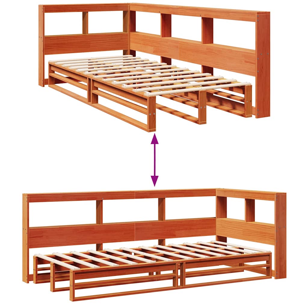 vidaXL Cama con estantería sin colchón madera maciza marrón 100x200 cm