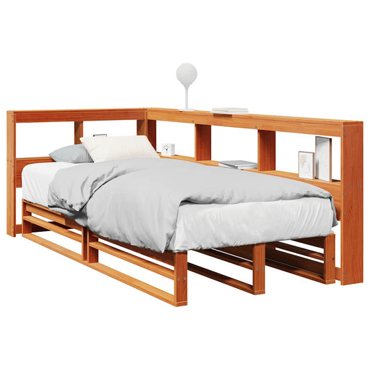 vidaXL Cama con estantería sin colchón madera maciza marrón 100x200 cm