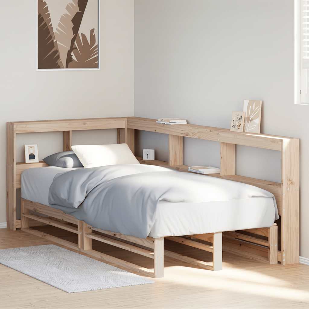 vidaXL Cama con estantería sin colchón madera maciza de pino 90x200 cm