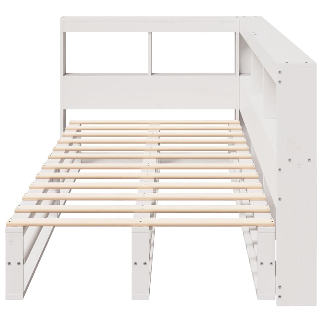 vidaXL Cama con estantería sin colchón madera maciza blanco 90x200 cm