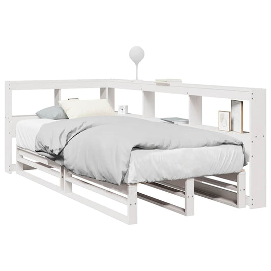 vidaXL Cama con estantería sin colchón madera maciza blanco 90x200 cm