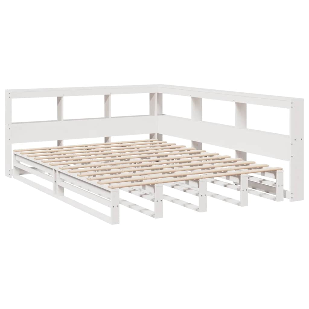 vidaXL Cama con estantería sin colchón madera maciza blanca 140x190 cm