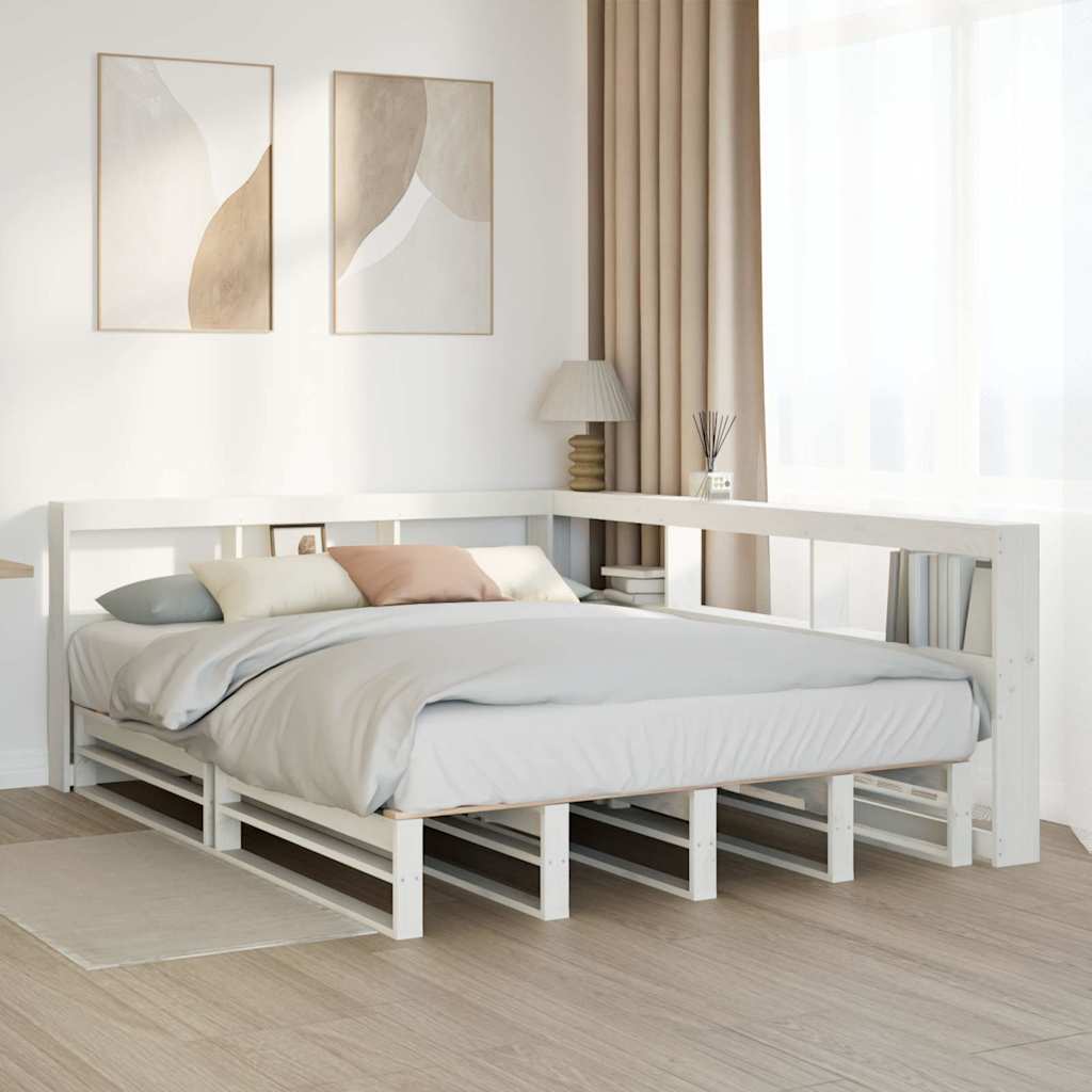 vidaXL Cama con estantería sin colchón madera maciza blanca 140x190 cm