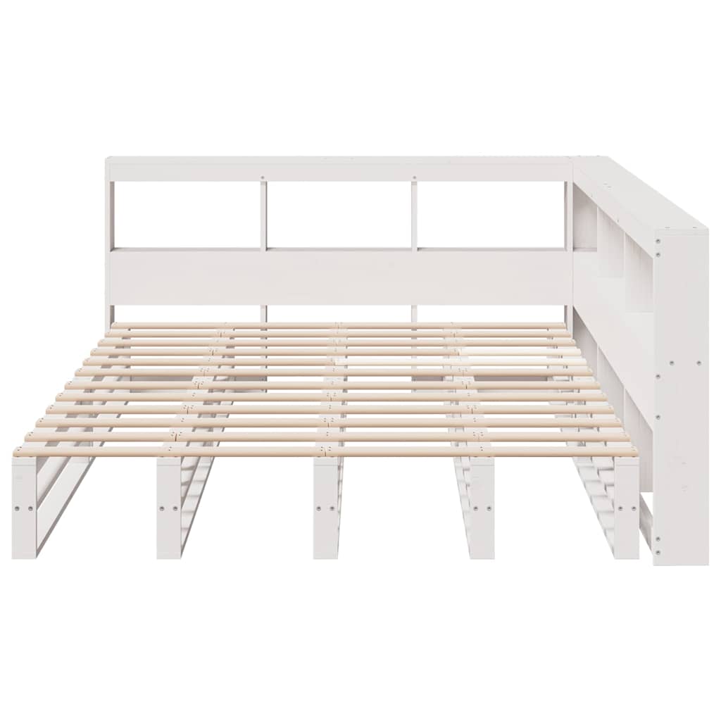 vidaXL Cama con estantería sin colchón madera maciza blanca 140x190 cm