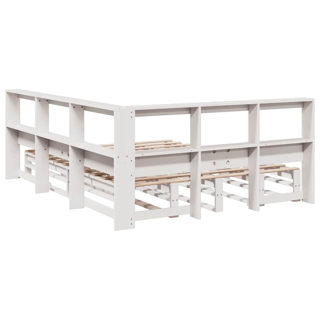 vidaXL Cama con estantería sin colchón madera maciza blanca 140x190 cm