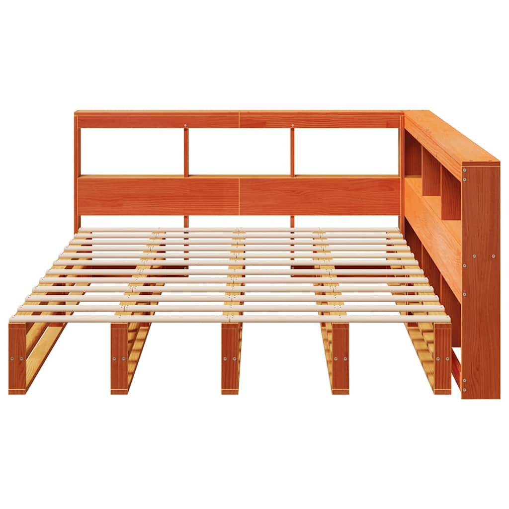 vidaXL Cama con estantería sin colchón madera maciza marrón 140x190 cm