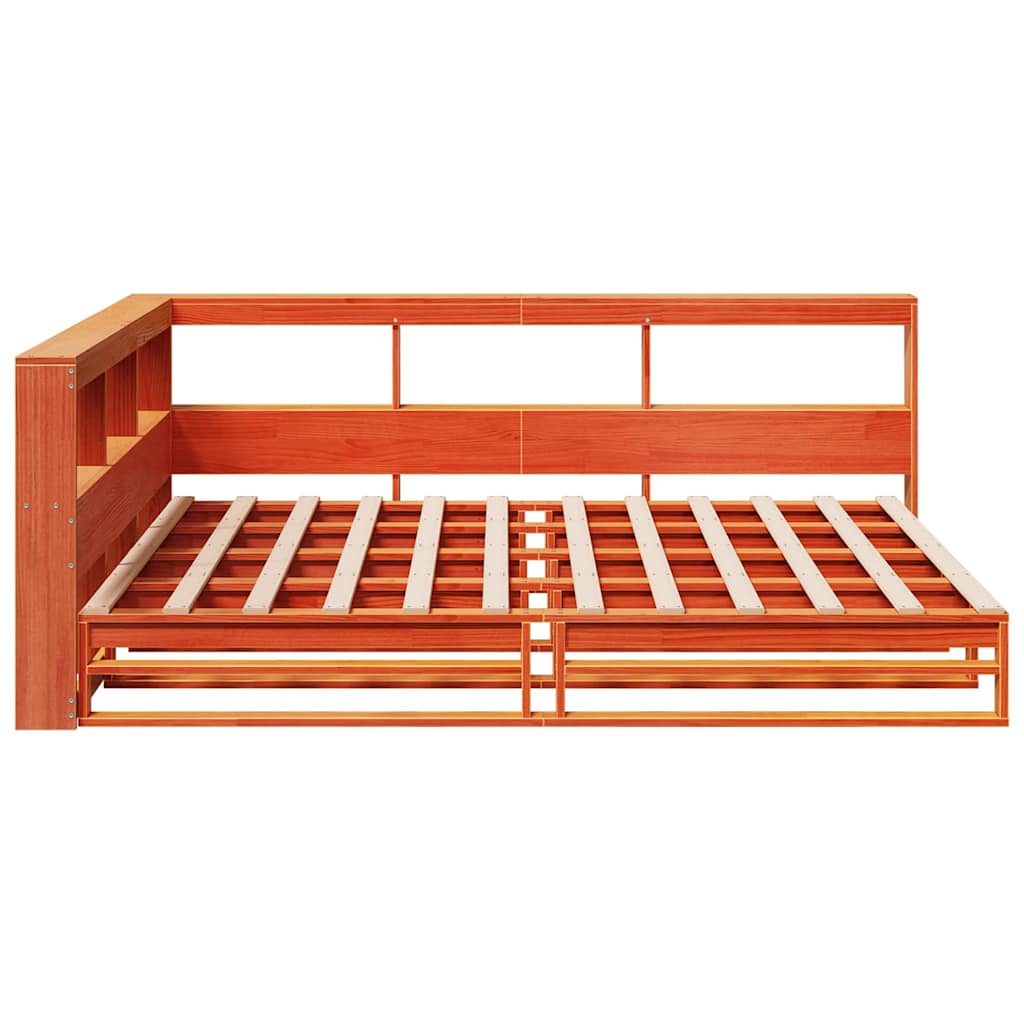 vidaXL Cama con estantería sin colchón madera maciza marrón 140x190 cm