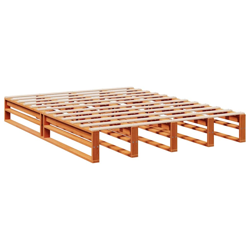 vidaXL Cama con estantería sin colchón madera maciza marrón 135x190cm