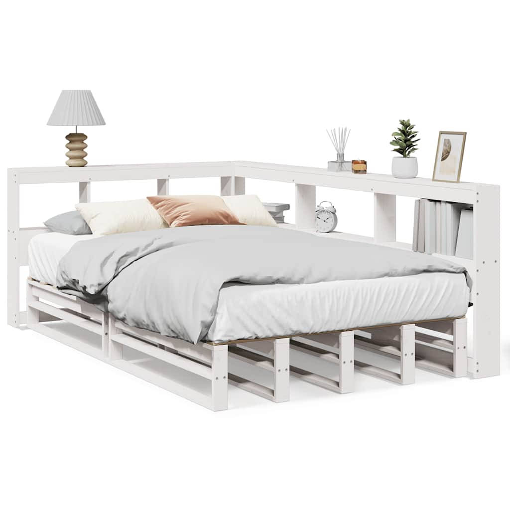 vidaXL Cama con estantería sin colchón madera maciza blanca 120x190 cm