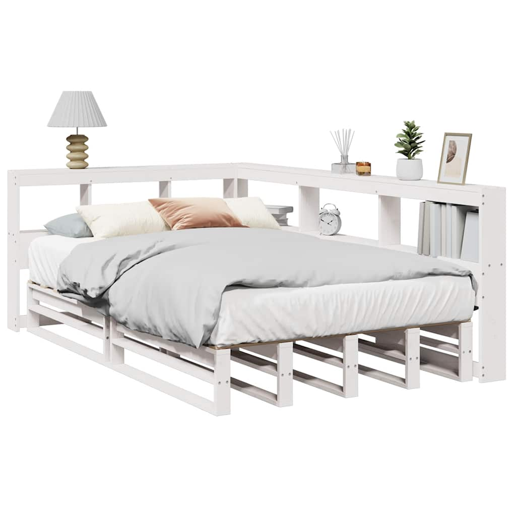 vidaXL Cama con estantería sin colchón madera maciza blanca 120x190 cm