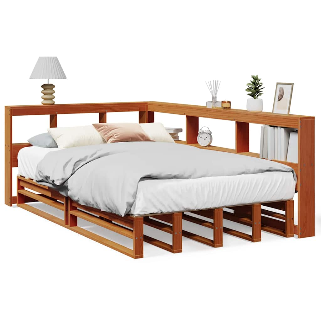 vidaXL Cama con estantería sin colchón madera maciza marrón 120x190 cm