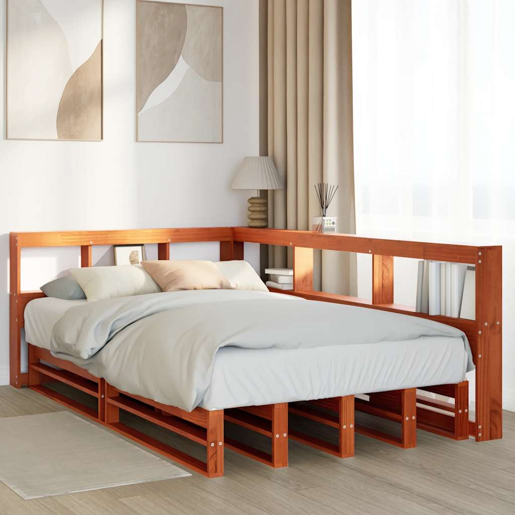 vidaXL Cama con estantería sin colchón madera maciza marrón 120x190 cm