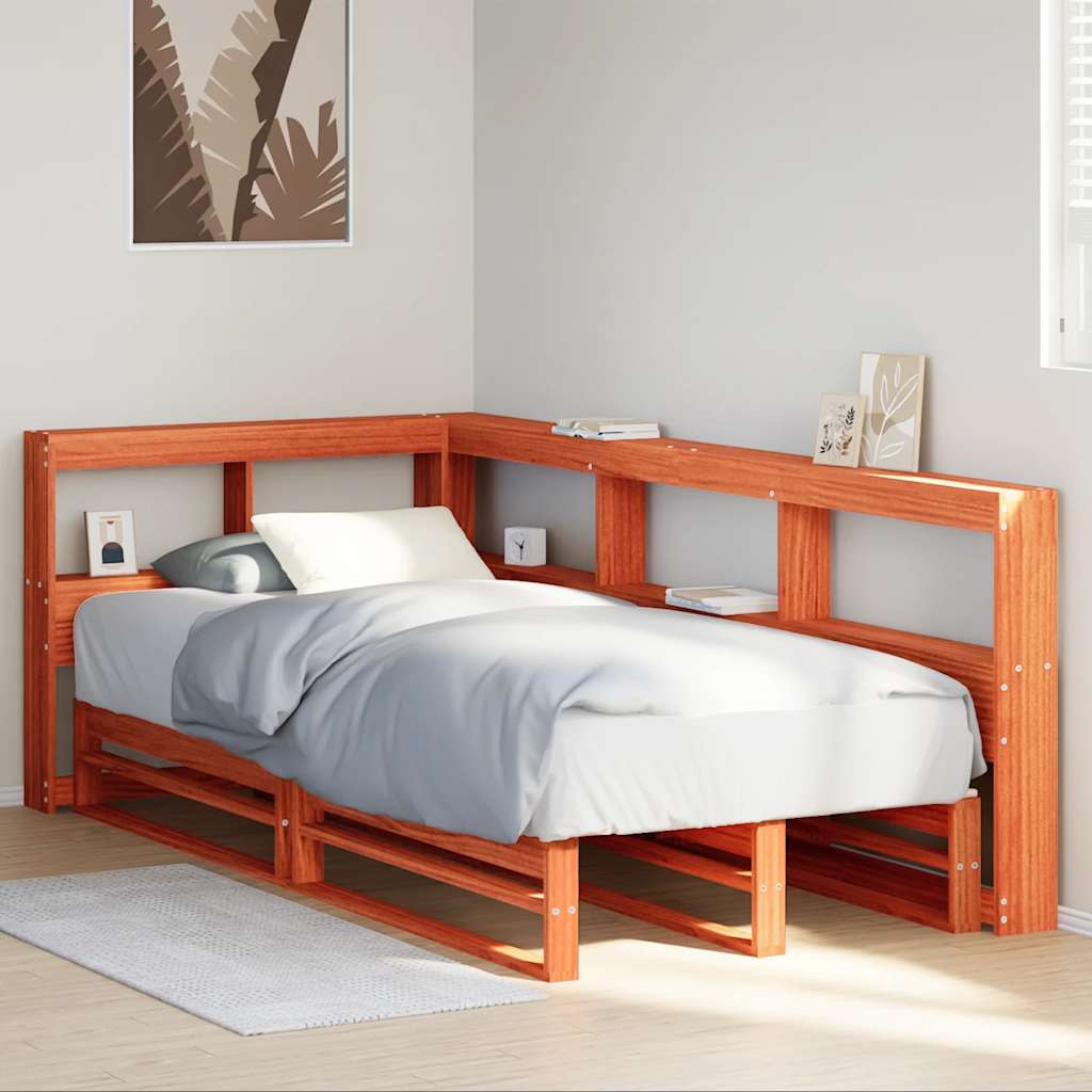 vidaXL Cama con estantería sin colchón madera maciza marrón 90x190 cm