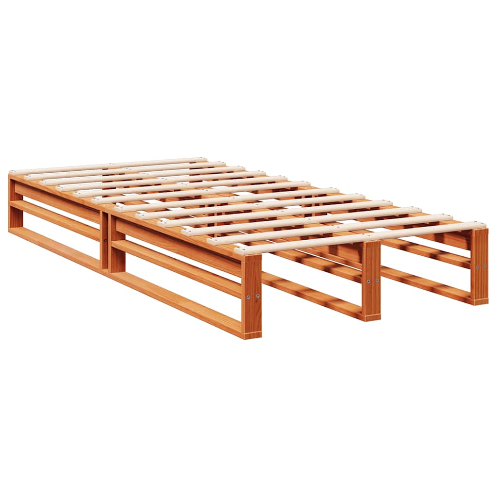 vidaXL Cama con estantería sin colchón madera maciza marrón 90x190 cm