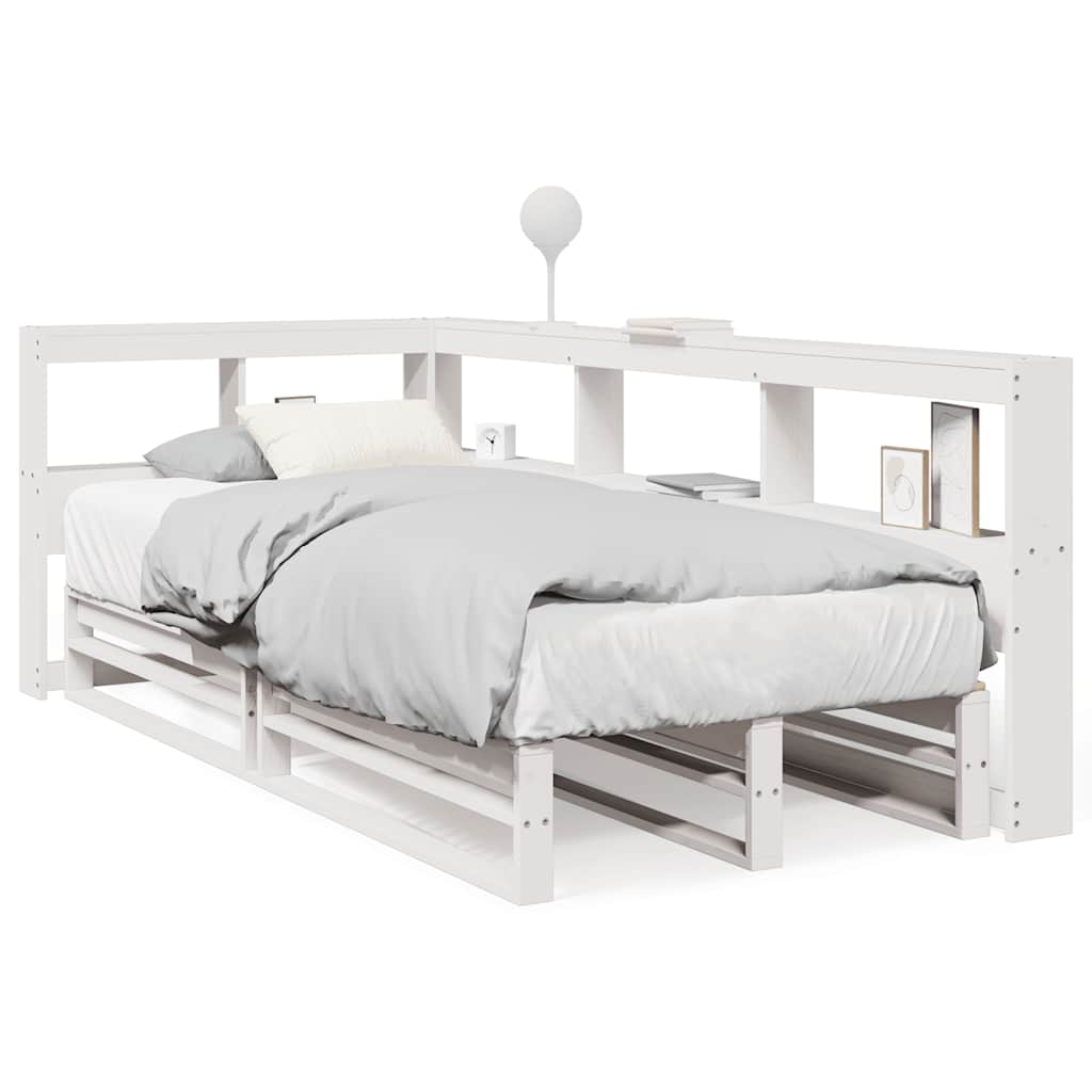 vidaXL Cama con estantería sin colchón madera maciza blanca 75x190 cm