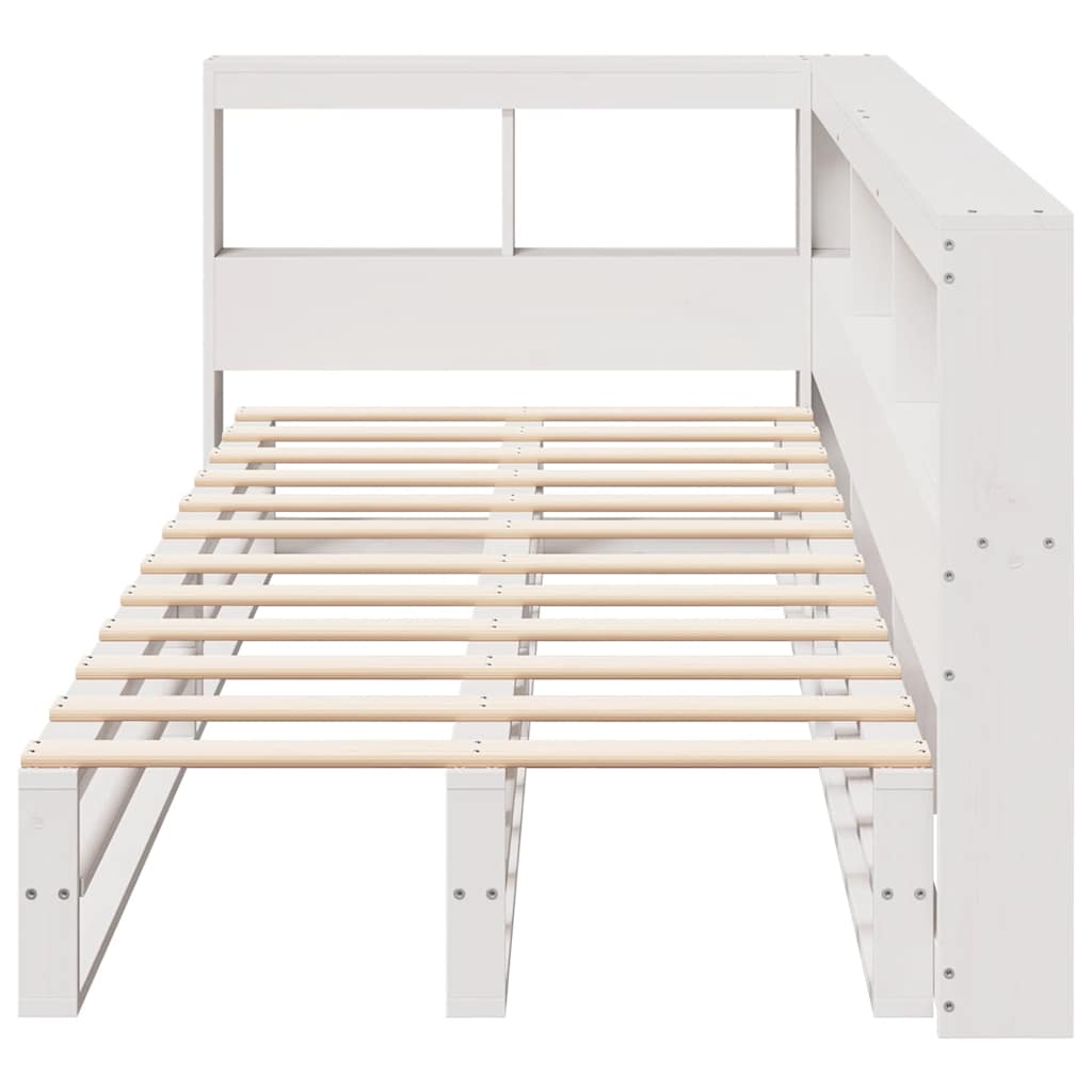 vidaXL Cama con estantería sin colchón madera maciza blanca 75x190 cm