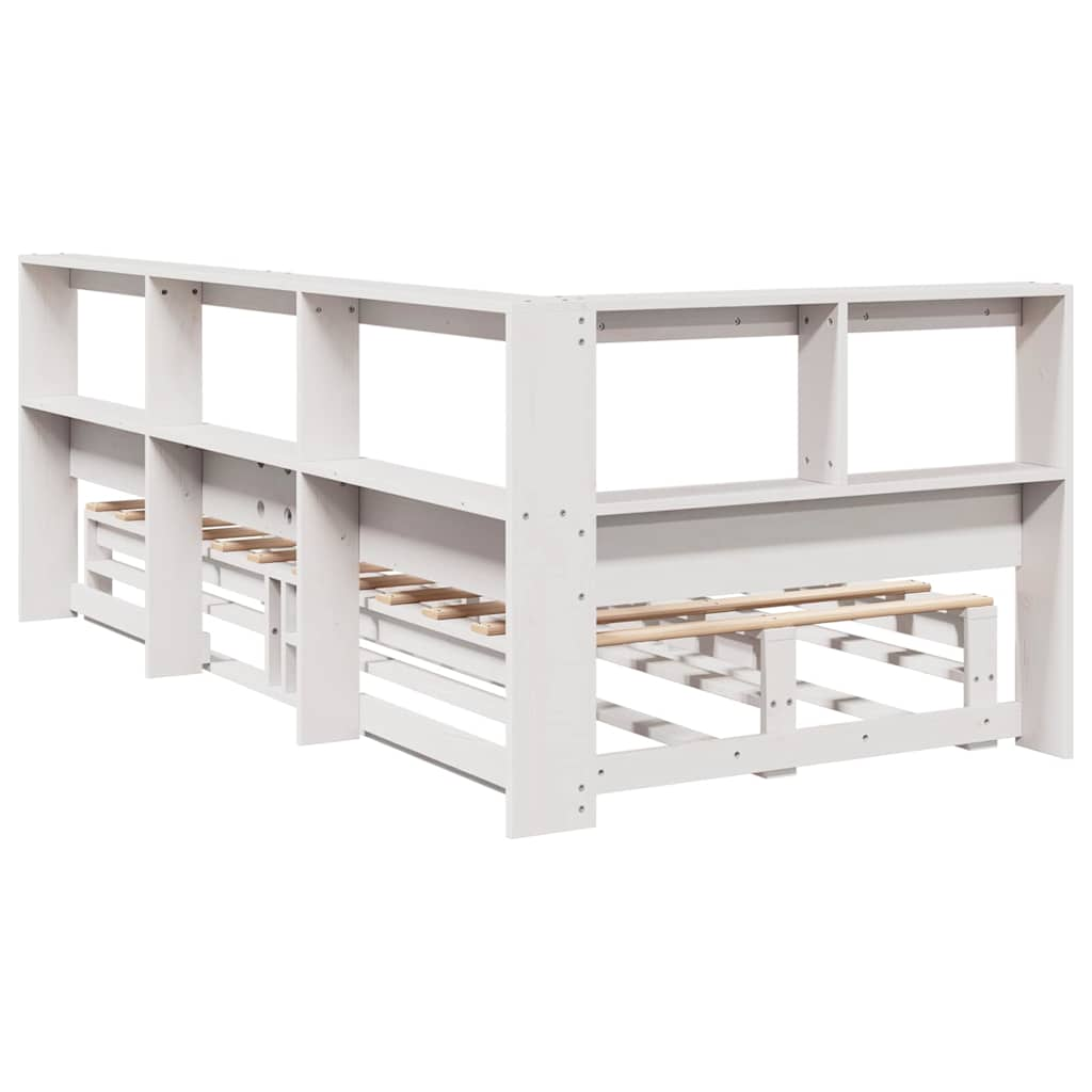 vidaXL Cama con estantería sin colchón madera maciza blanca 75x190 cm