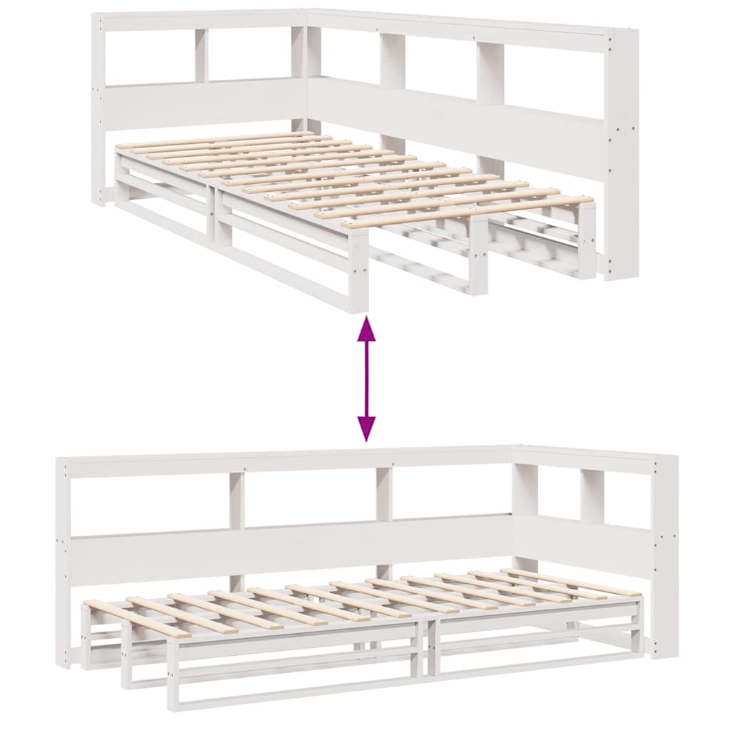 vidaXL Cama con estantería sin colchón madera maciza blanca 75x190 cm