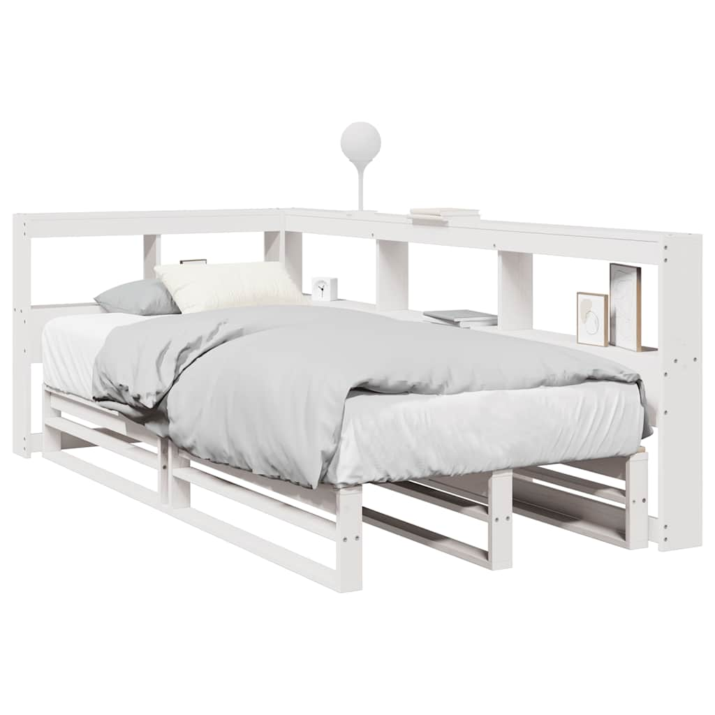 vidaXL Cama con estantería sin colchón madera maciza blanca 75x190 cm