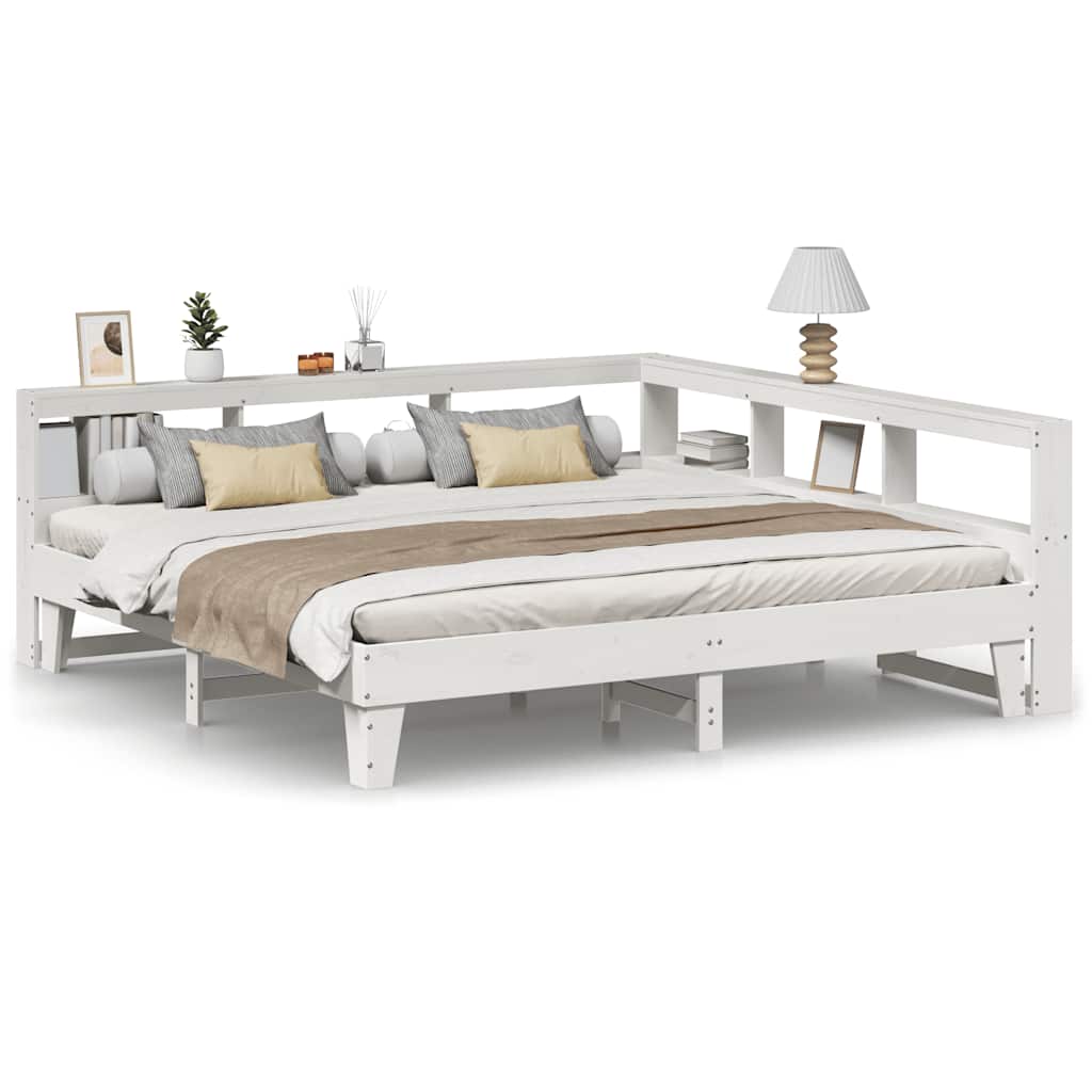 vidaXL Cama con estantería sin colchón madera maciza blanca 200x200 cm