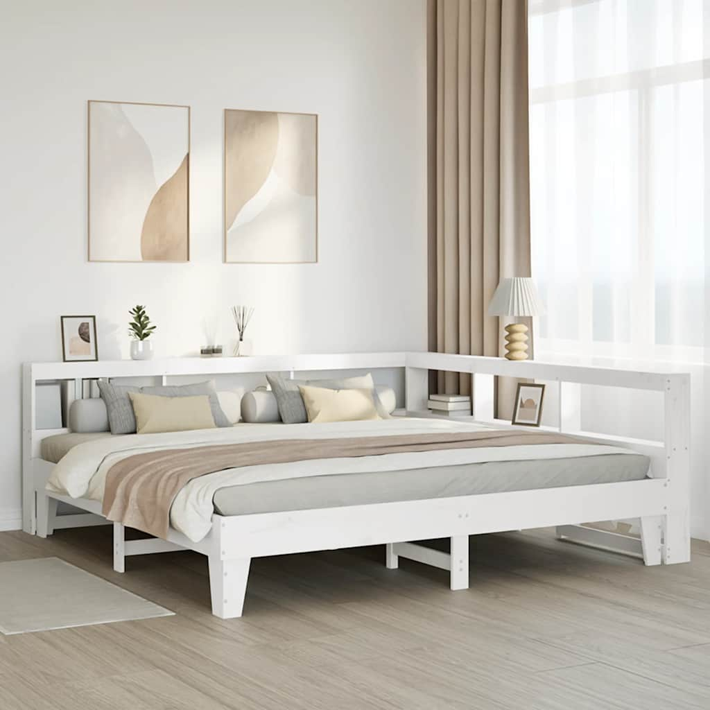 vidaXL Cama con estantería sin colchón madera maciza blanca 200x200 cm