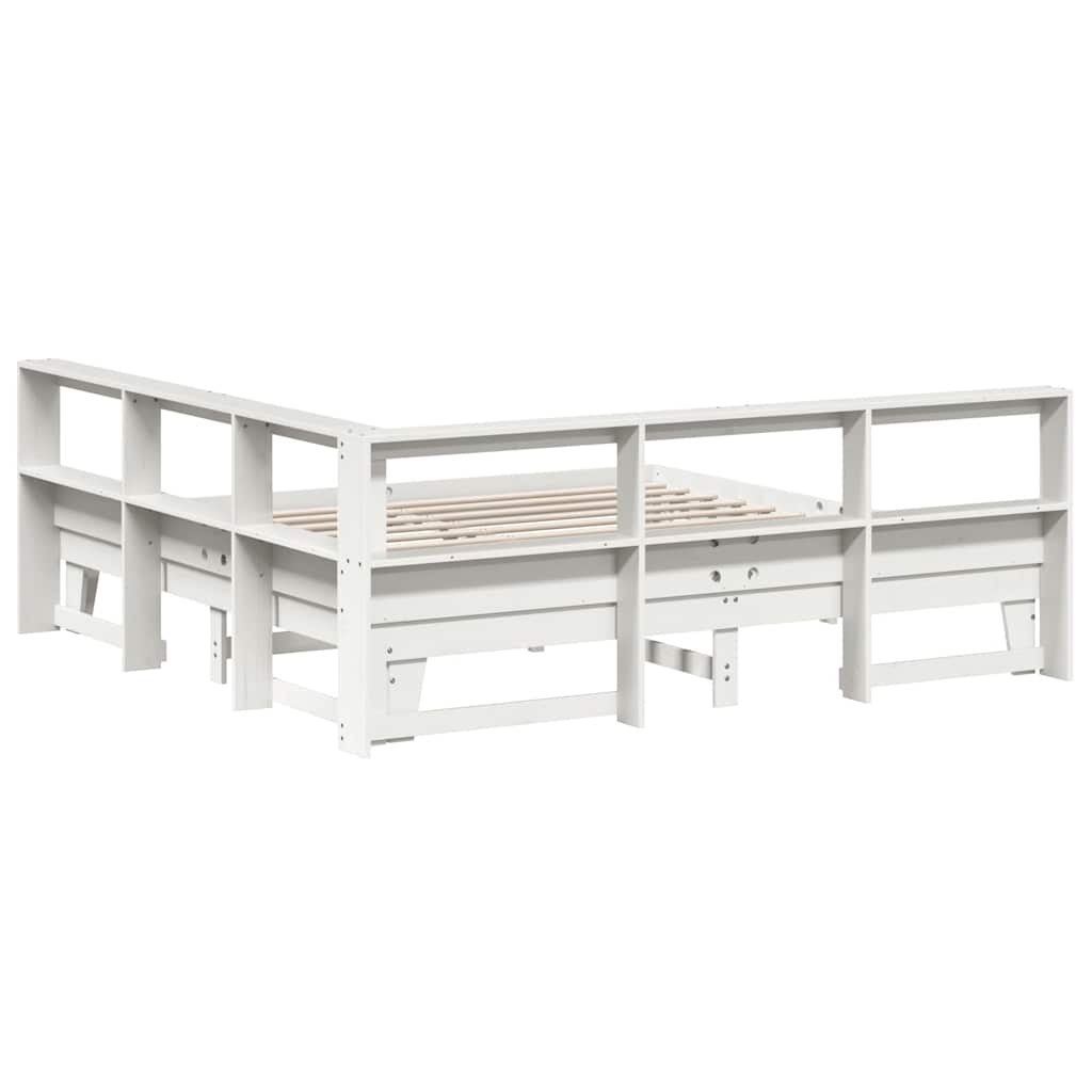 vidaXL Cama con estantería sin colchón madera maciza blanca 200x200 cm