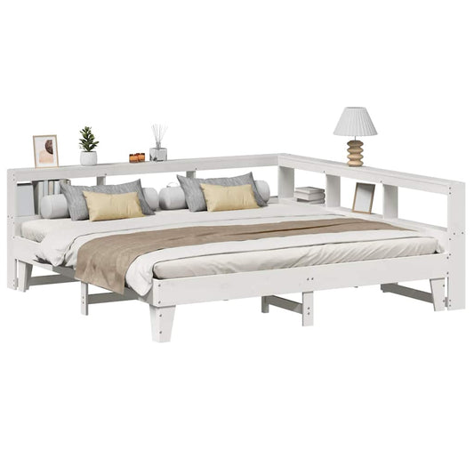 vidaXL Cama con estantería sin colchón madera maciza blanca 200x200 cm