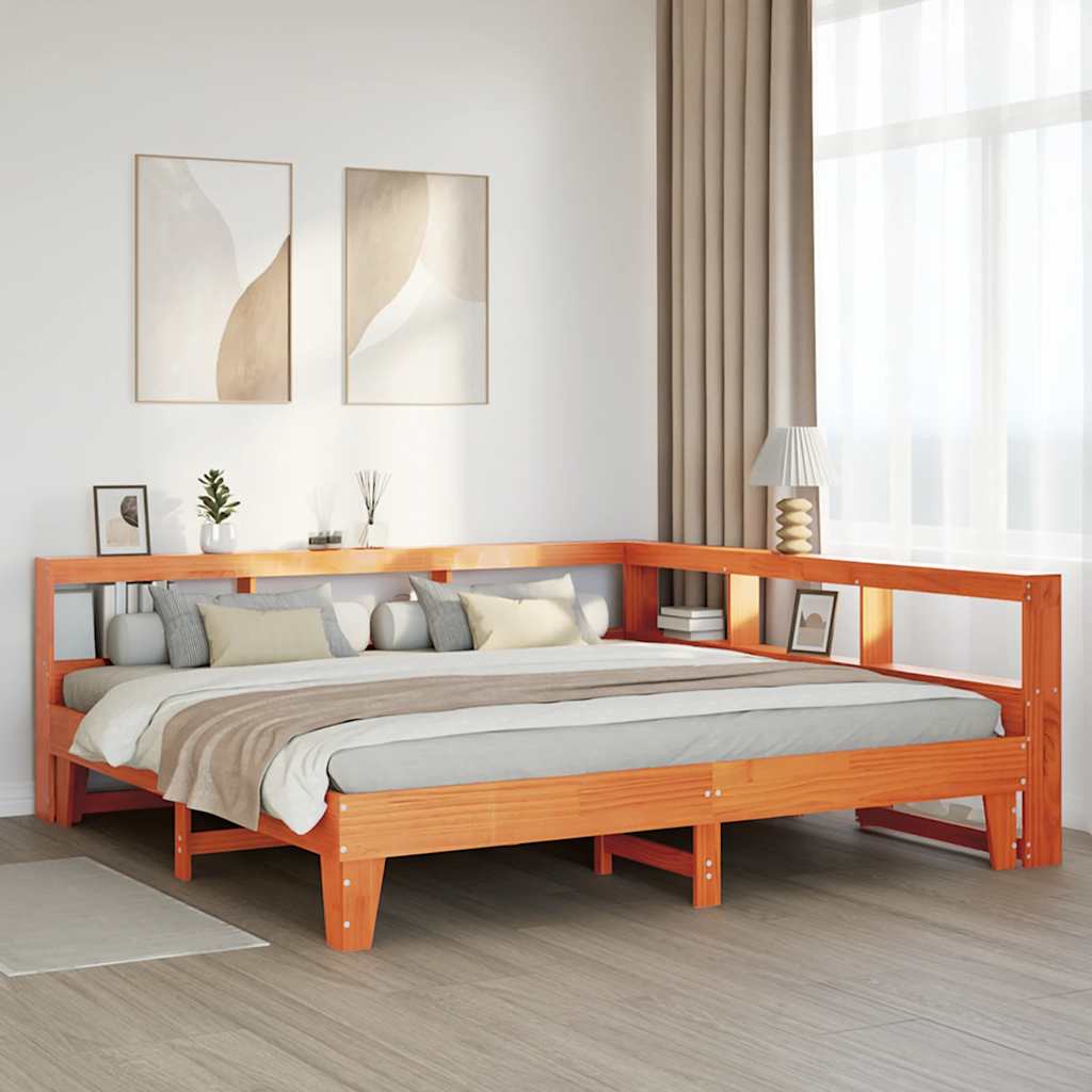 vidaXL Cama con estantería sin colchón madera maciza marrón 200x200 cm